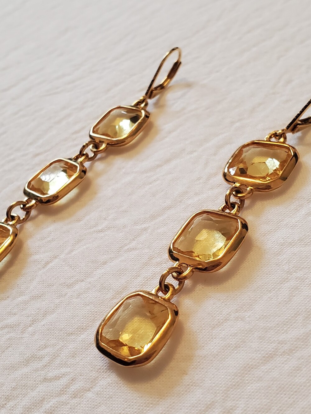 Gold-Tone & Citrine Yellow Crystal Drop Earrings In Bezel Setting